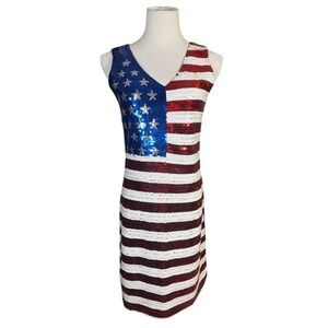 Anna-Kaci Sequin American Flag Dress Womens Medium Red White Blue Stars Stripes